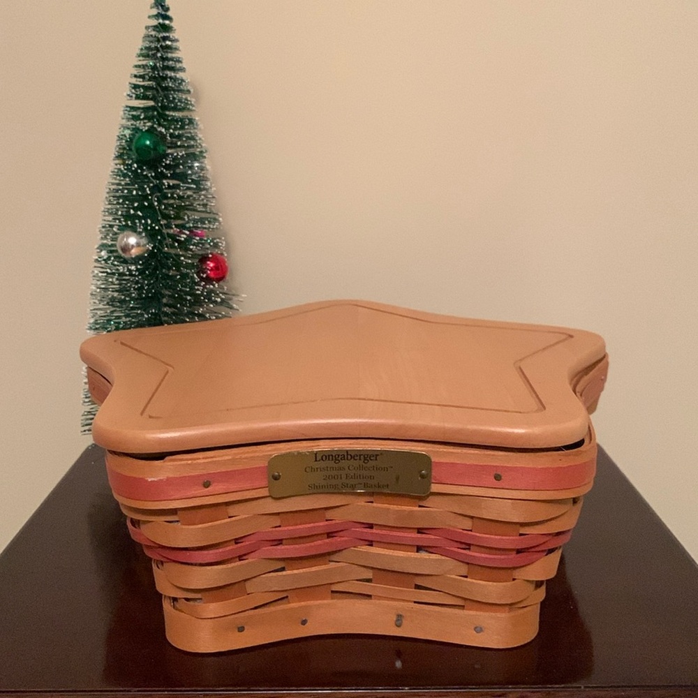 📌 Longaberger 2001 Christmas Collection, Medium SHINING STAR Basket Combo, Red